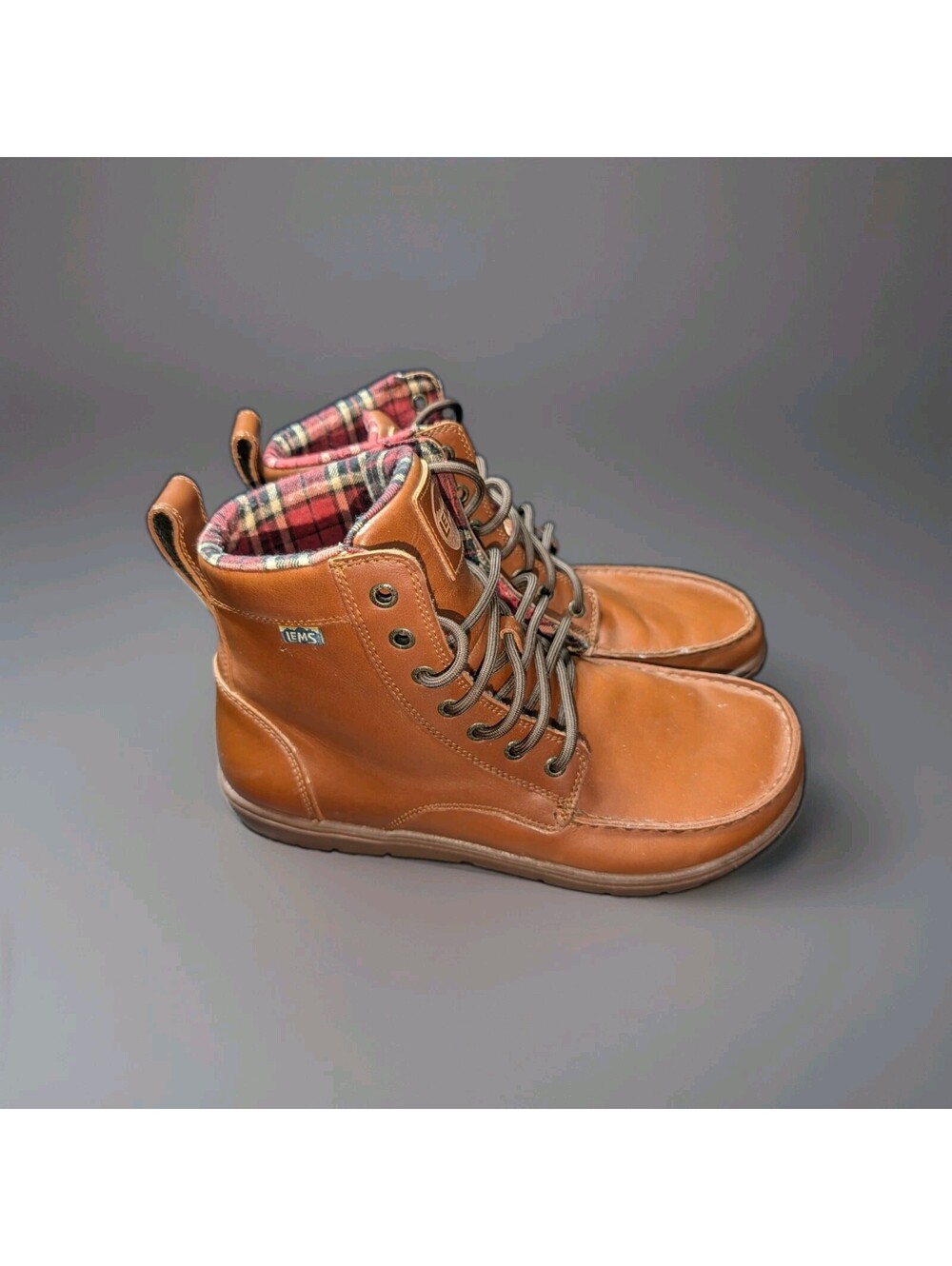 Lems Boulder Boot Leather Waterproof Plaid Lined Brown Size 11.5